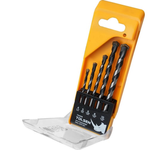 Изображение товара Набор сверл по бетону DIN 8039/ISO 5468, 4-10 мм, 130°, цилиндр. хвостовик, TCT, 5 шт, пласт. пенал TOLSEN 75459