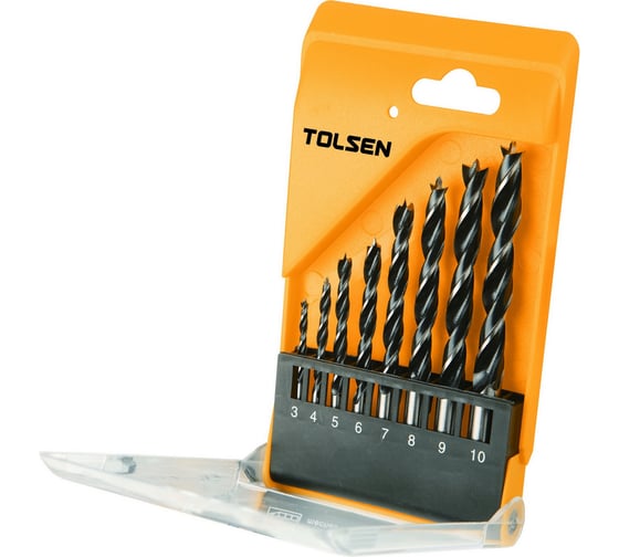 Изображение товара Набор сверл по дереву Industrial спиральных DIN 338, 3-10 мм, 8 шт, пласт. кассета TOLSEN 75626