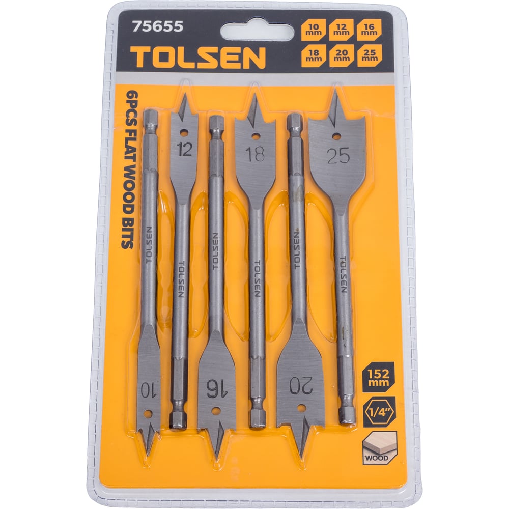 Изображение товара Набор сверл по дереву перовых TOLSEN 75655 10-25 мм