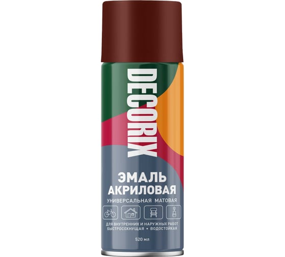 Изображение товара Аэрозольная эмаль Decorix универсальная, акриловая, коричневый, матовый, 520 мл 0101-46 DX