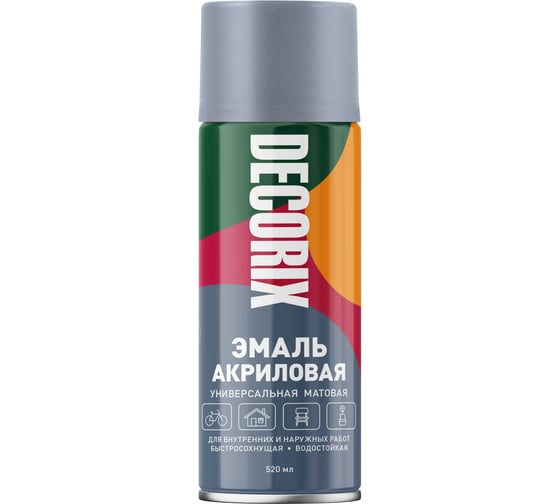 Изображение товара Аэрозольная эмаль Decorix универсальная, акриловая, серый, матовый, 520 мл 0101-45 DX