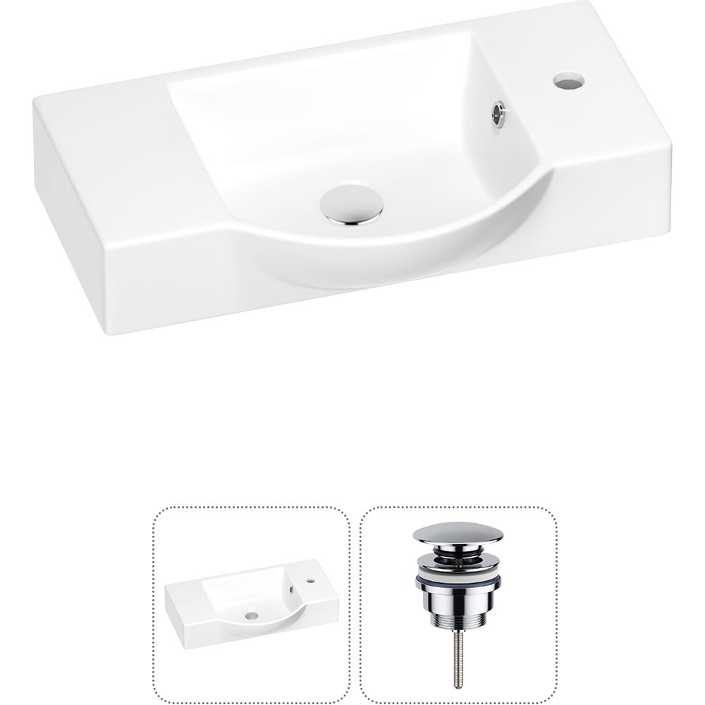 Изображение товара Раковина для ванной Wellsee WC Area в наборе 2 в 1: подвесная/накладная раковина; универсальный донный клапан в цвете хром 202011587