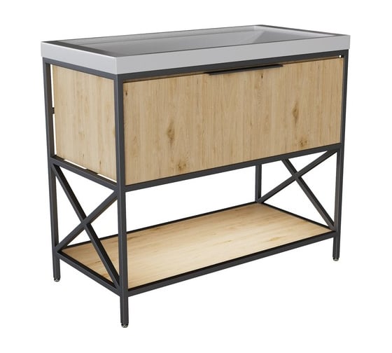 Изображение товара Тумба для ванной комнаты Mixline БРУКЛИН-100 дуб Бунратти, под умывальник Фостер 100 ЛДСП 543587