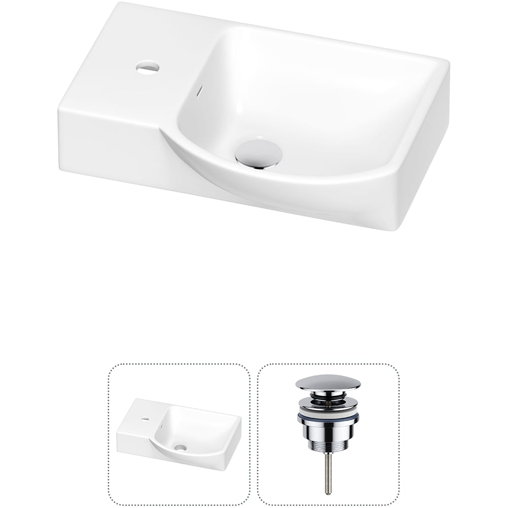 Изображение товара Раковина для ванной Wellsee WC Area в наборе 2 в 1: подвесная/накладная раковина; универсальный донный клапан в цвете хром 202011583