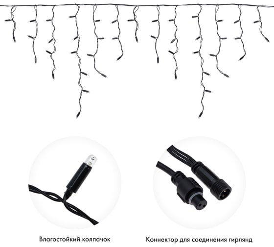 Изображение товара Светодиодная гирлянда Neon-Night Бахрома (Айсикл), 4,8x0,6 м, 176 LED синий, черный ПВХ, IP65, эффект мерцания, 230В (нужен блок 303-500) 255-173