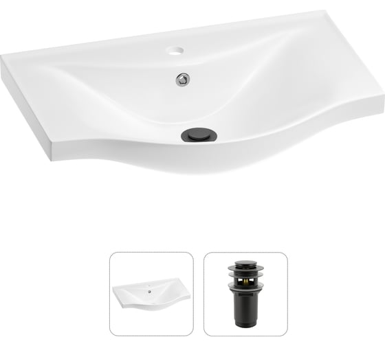 Изображение товара Раковина для ванной Wellsee Bisou в наборе 2 в 1: полукруглая раковина; донный клапан с переливом в цвете матовый черный 202011412