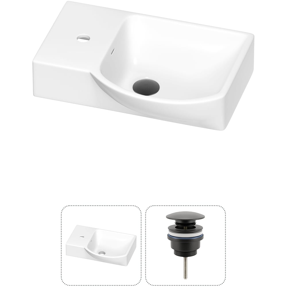 Изображение товара Раковина для ванной Wellsee WC Area в наборе 2 в 1: подвесная/накладная раковина; универсальный донный клапан в цвете матовый черный 202011584