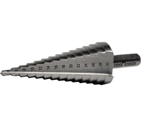 Изображение товара Сверло ступенчатое по металлу 4-30 мм, HSS, с рабочей частью из металла, 14 ступеней Промлайн ПЛ080605_z024