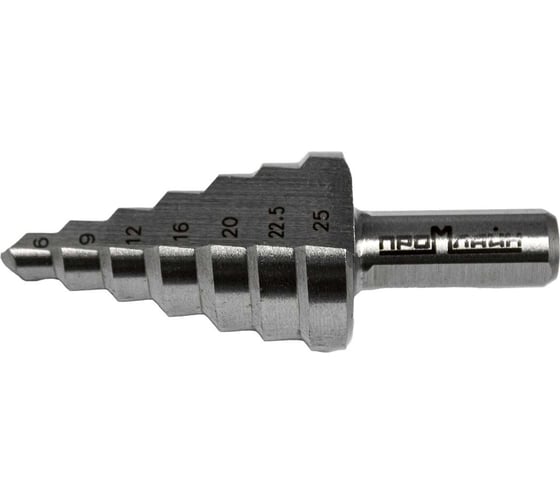 Изображение товара Сверло ступенчатое по металлу 6-25 мм, HSS с рабочей частью из металла, 7 ступеней Промлайн ПЛ080607_z024