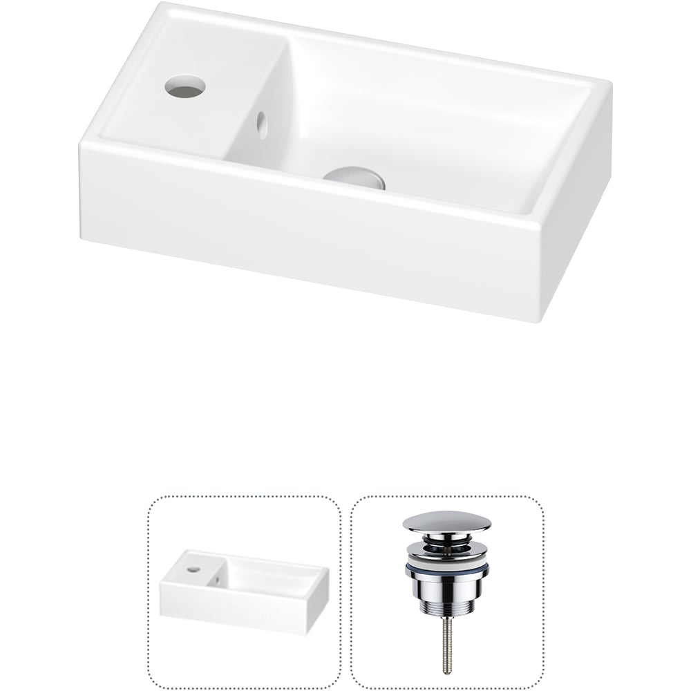 Изображение товара Раковина для ванной Wellsee WC Area в наборе 2 в 1: подвесная/накладная раковина; универсальный донный клапан в цвете хром 202011559