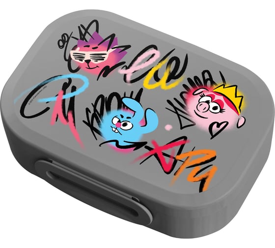 Изображение товара Ланч-бокс Пластишка с декором "смешарики", 180x130x50мм, 0,98л (серый) 431335911