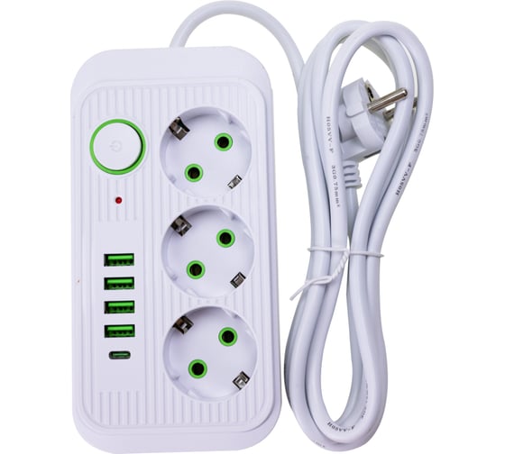 Изображение товара Сетевой фильтр TENDENZA с заземлением на 3 розетки, 4 USB,1 Type-C TZ-SP002