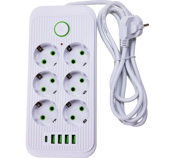 Изображение товара Сетевой фильтр TENDENZA с заземлением на 6 розеток, 4 USB,1 Type-C TZ-SP003