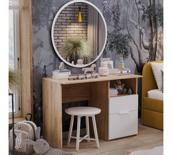 Изображение товара Ремикс Стол компьютерный / Дуб Крафт Золотой/Холст Белый ТриЯ 263019