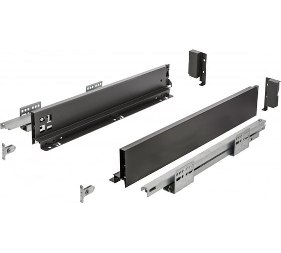 Изображение товара Выдвижной ящик для кухни push to open шариковые направляющие скрытого монтажа 450 мм H-86 мм низкий черный GTV PB-AXISPRO-P2O-KPL450A2