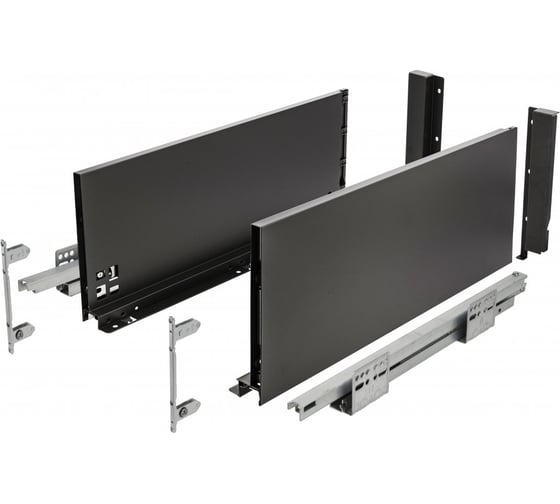 Изображение товара Выдвижной ящик для кухни push to open шариковые направляющие скрытого монтажа 450 мм H-168 мм высокий черный GTV PB-AXISPRO-P2O-KPL450C2