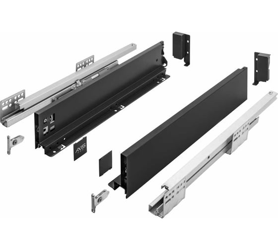 Изображение товара Выдвижной ящик для кухни с доводчиком шариковые направляющие скрытого монтажа 500 мм H-86 мм низкий черный GTV PB-AXISPRO-KPL500A2