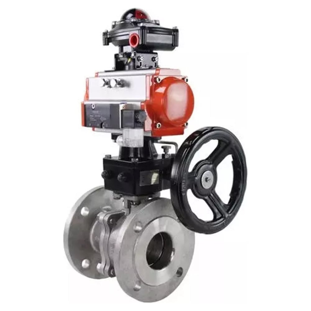 Изображение товара Шаровой кран DN.ru КШФП.316.200 Ду100 Ру16 с пневмоприводом и фланцевым соединением