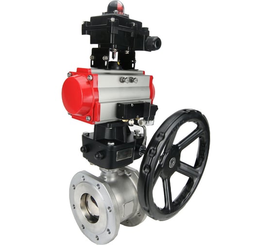 Изображение товара Шаровой кран DN.ru КШФП.316.200 Ду25 Ру40 с пневмоприводом, пневмораспределителем, БКВ, дублером D160-18920