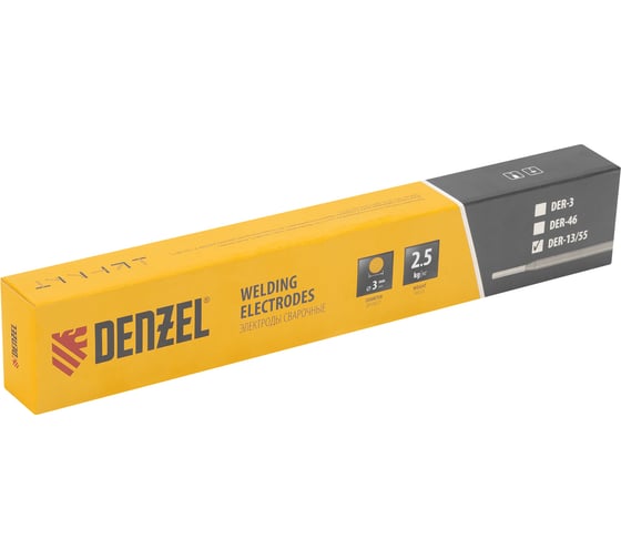Изображение товара Электроды DER-13/55 диам 3 мм, 2.5 кг,основное покрытие Denzel 97505