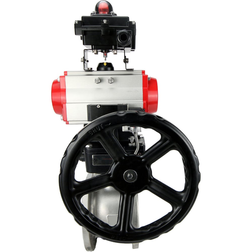 Изображение товара Шаровой кран DN.ru КШФП.316.200 Ду80 Ру16 с пневмоприводом, пневмораспределителем, БКВ, дублером D160-18913