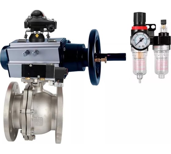 Изображение товара Шаровой кран DN.ru КШФП.316.200 Ду80 Ру16 с пневмоприводом, пневмораспределителем, БПВ, БКВ D160-30630