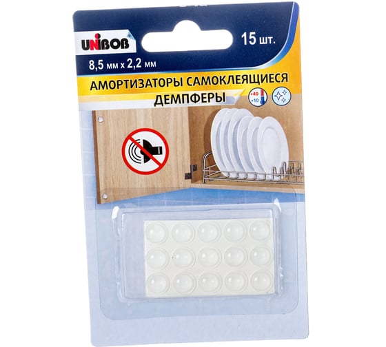 Изображение товара Самоклеящиеся амортизаторы UNIBOB Демпферы 8,5 мм х 2,2 мм, Прозрачные, 15 шт 211795