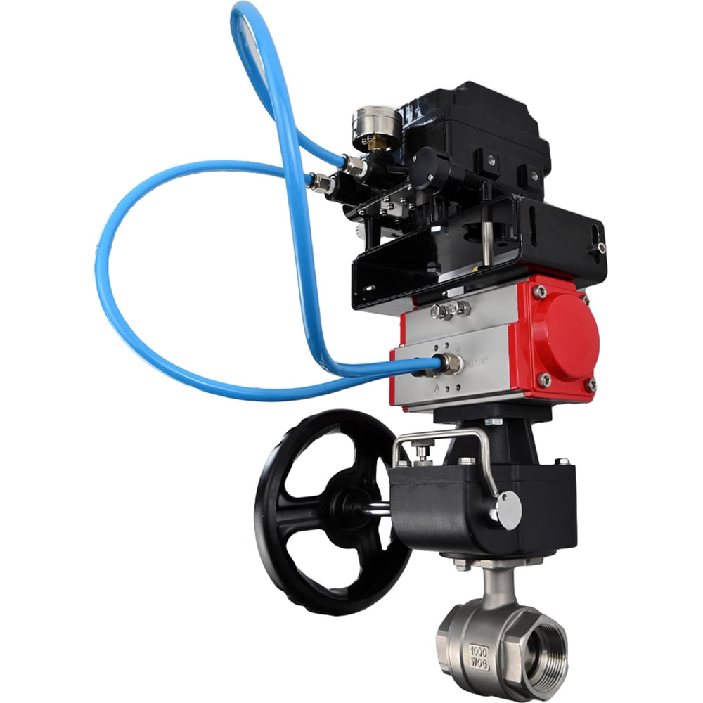 Изображение товара Кран шаровой DN.ru КШМП-316-ISO Ду80 Ру40 с пневмоприводом и пневмопозиционером