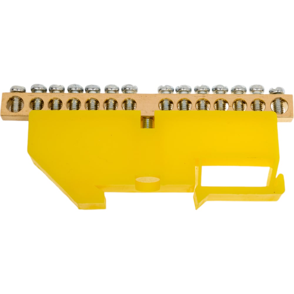 Изображение товара Шина EKF 0 N, 14 отверстий, латунь, желтый изолятор, DIN-рейка, 20 шт