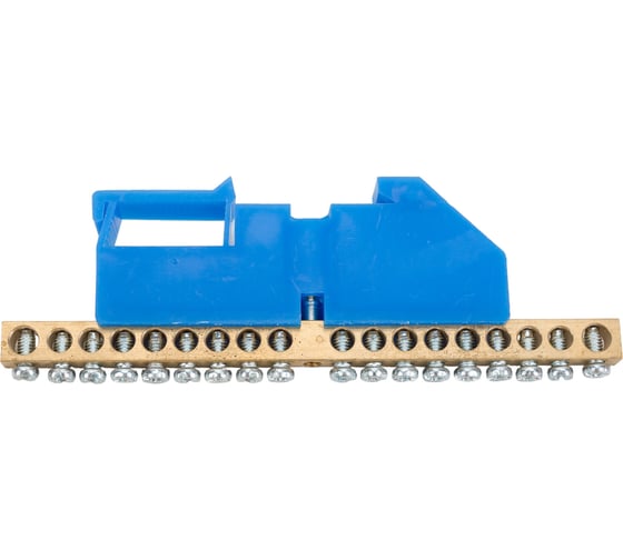 Изображение товара Шина EKF "0" N, 18 отверстий, латунь, синий изолятор на DIN-рейку, PROxima sn0-63-18-d