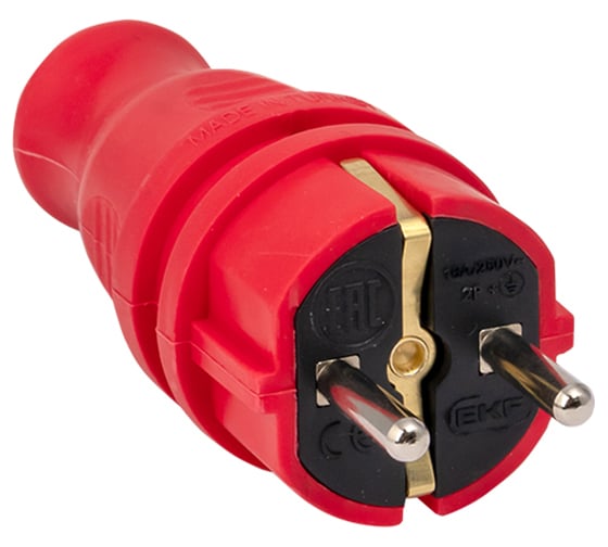 Изображение товара Красная каучуковая прямая вилка EKF, 230В 2P+PE 16A IP44 PRO RPS-011-16-230-44-rr