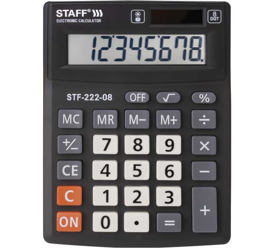 Изображение товара Настольный калькулятор STAFF PLUS STF-222, компактный 138x103мм, 8 разрядов, двойное питание, 250418