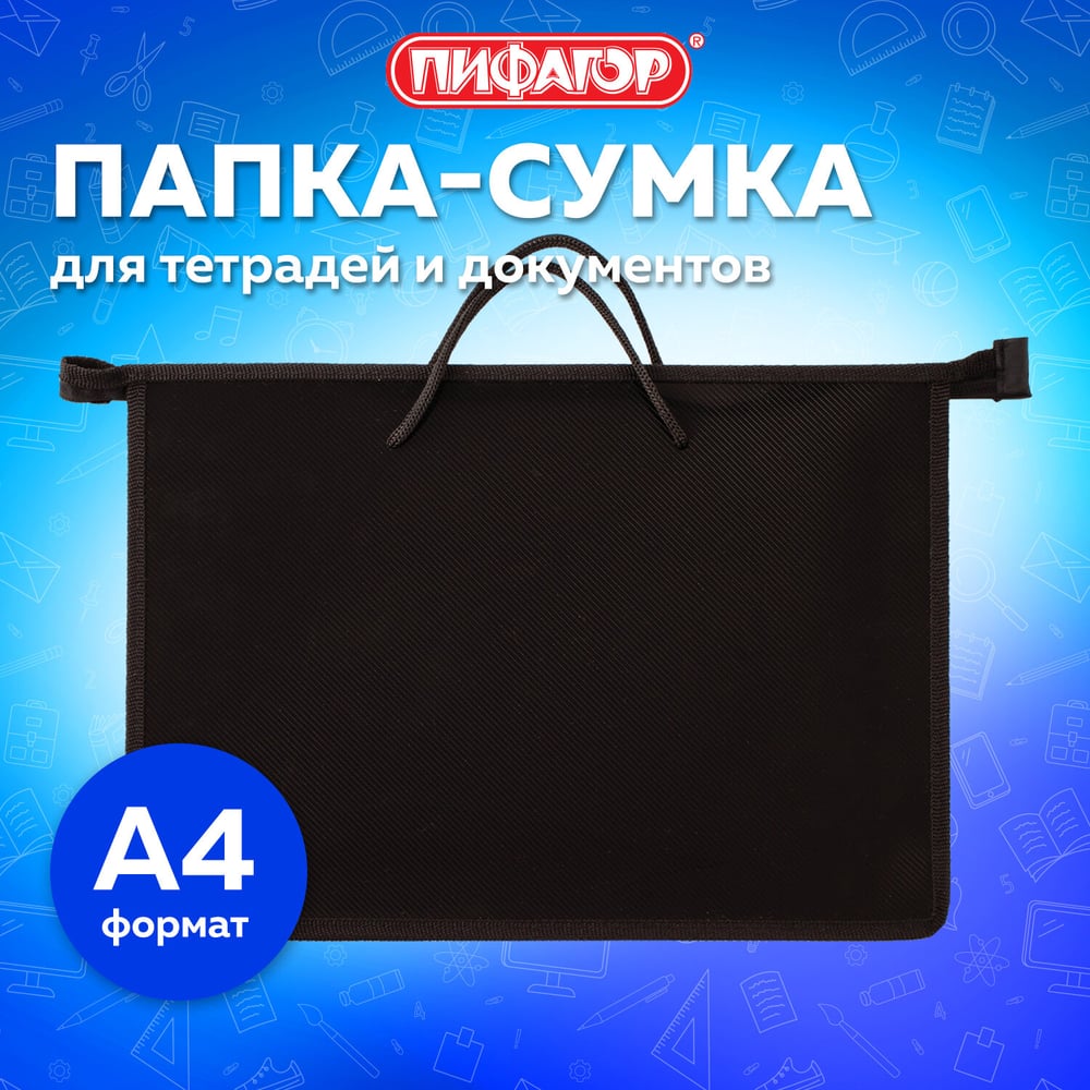 Изображение товара Папка ПИФАГОР на молнии А4 пластиковая черная с ручками Изображение товара Папка ПИФАГОР на молнии А4 пластиковая черная с ручками