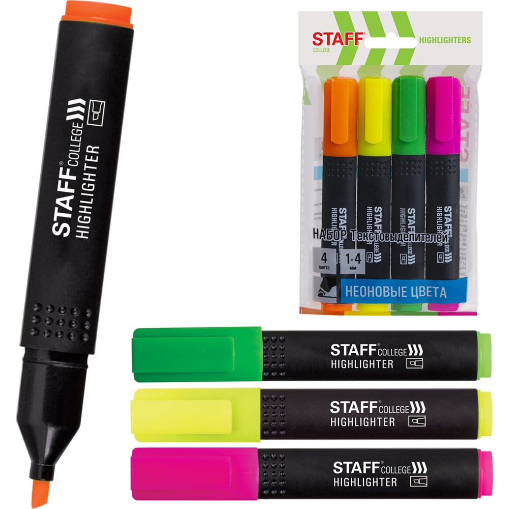 Изображение товара Набор текстовыделителей Staff STICK 4 шт, ассорти, линия 1-4 мм 151501 Изображение товара Набор текстовыделителей Staff STICK 4 шт, ассорти, линия 1-4 мм 151501