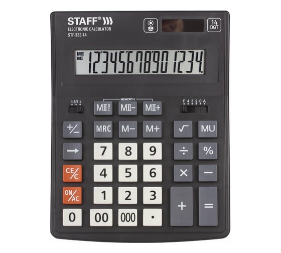 Изображение товара Настольный калькулятор STAFF PLUS STF-333 200x154мм, 14 разрядов, двойное питание, 250416