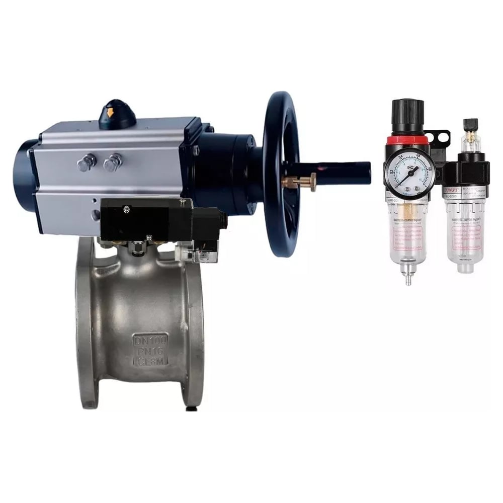 Изображение товара Шаровой кран DN.ru КШмФП.316.200 Ду100 Ру16 с пневмоприводом