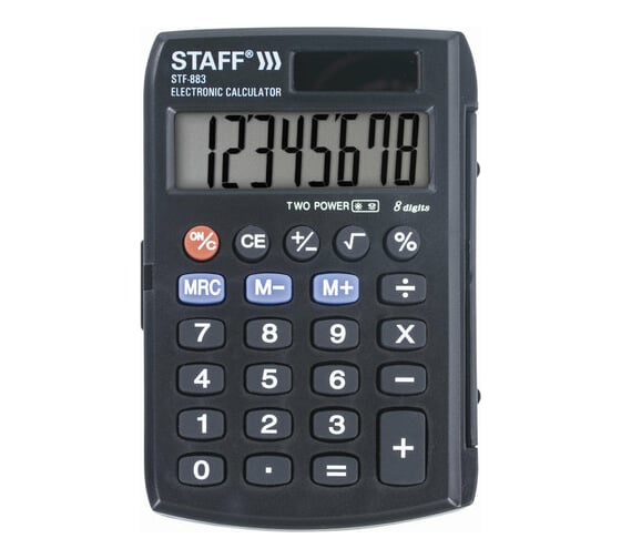Изображение товара Карманный калькулятор STAFF STF-883 95х62мм, 8 разрядов, двойное питание, 250196