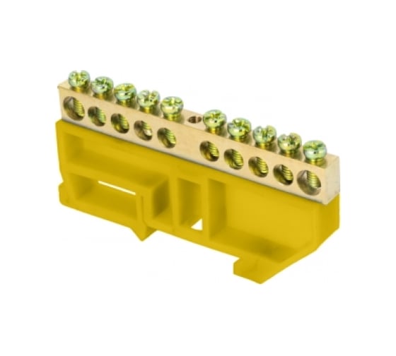 Изображение товара Шина EKF "0" N 10 отверстий, латунь, желтый изолятор, на DIN-рейку, 20 шт PROxima sn0-63-10-dz