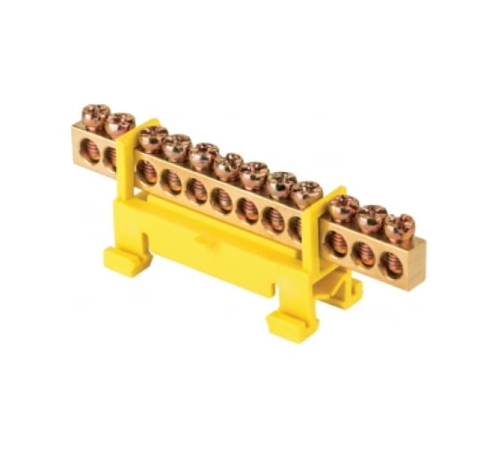 Изображение товара Шина EKF "0" PE 12 отверстий, латунь, желтый изолятор, тип "Стойка", на DIN-рейку PROxima sn0-63-12-sy