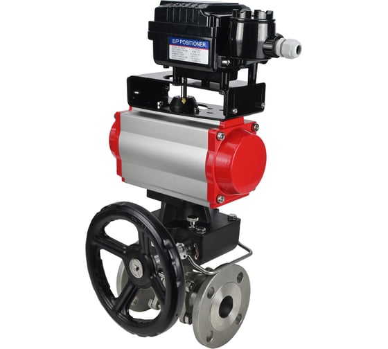 Изображение товара Шаровой кран DN.ru КШФПТ-ISO.316.180 Ду32 Ру40 с пневмоприводом, пневмопозиционером, дублером D160-10865