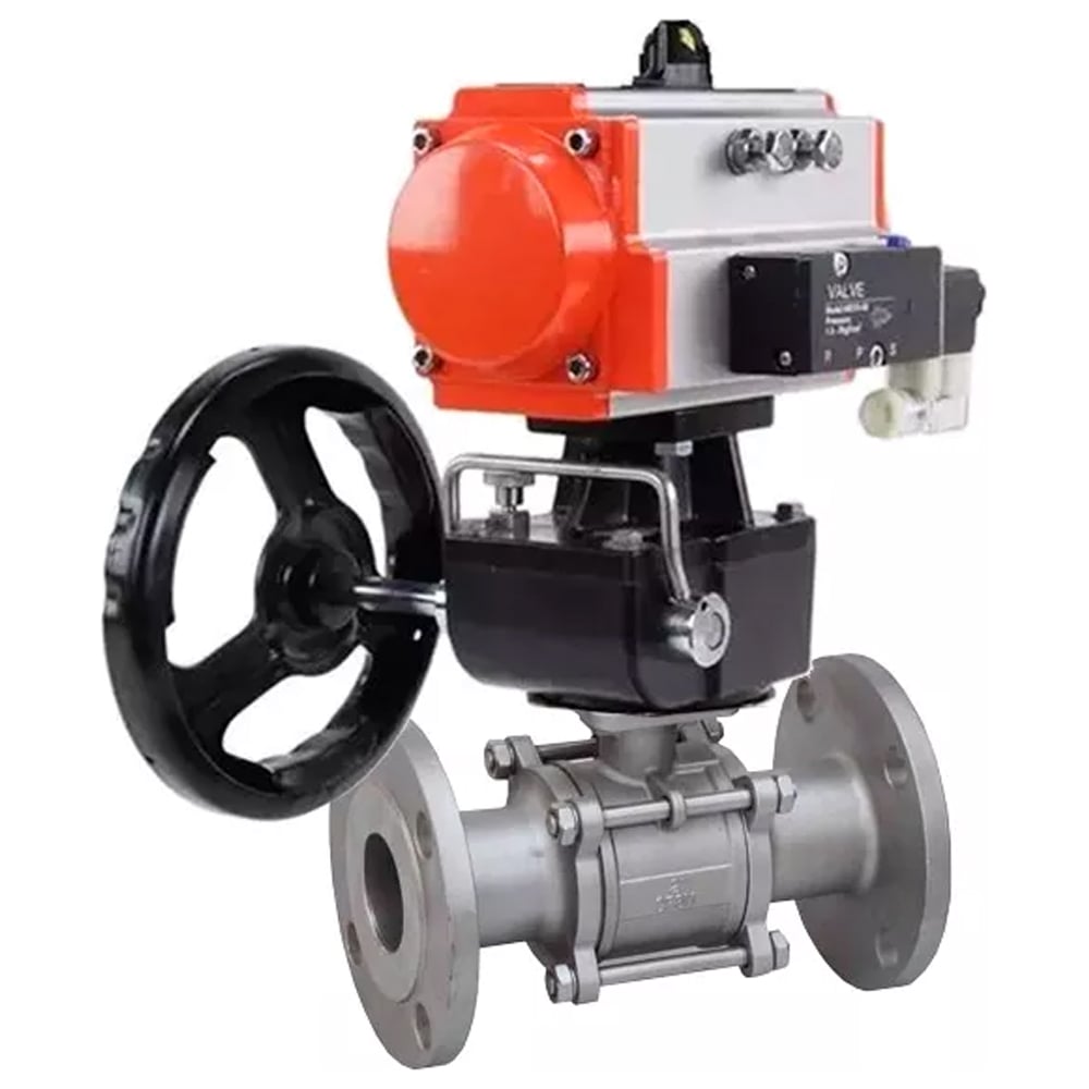 Изображение товара Шаровой кран DN.ru КШФПТ-ISO.316.180 Ду32 Ру40, с пневмоприводом, пневмораспределителем, БПВ, дублер D160-10550