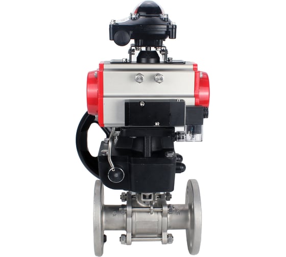 Изображение товара Шаровой кран DN.ru КШФПТ-ISO.304.180 Ду15 Ру40, с пневмоприводом, пневмораспределителем, БКВ, дублер D160-10628