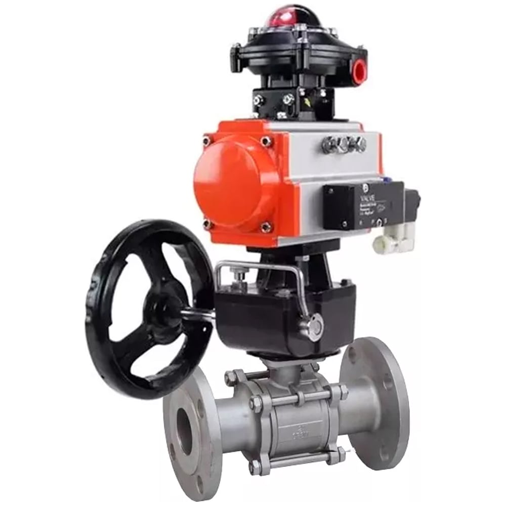 Изображение товара Шаровой кран DN.ru КШФПТ-ISO.304.180 Ду20 Ру40, с пневмоприводом, пневмораспределителем, БПВ, БКВ D160-21630