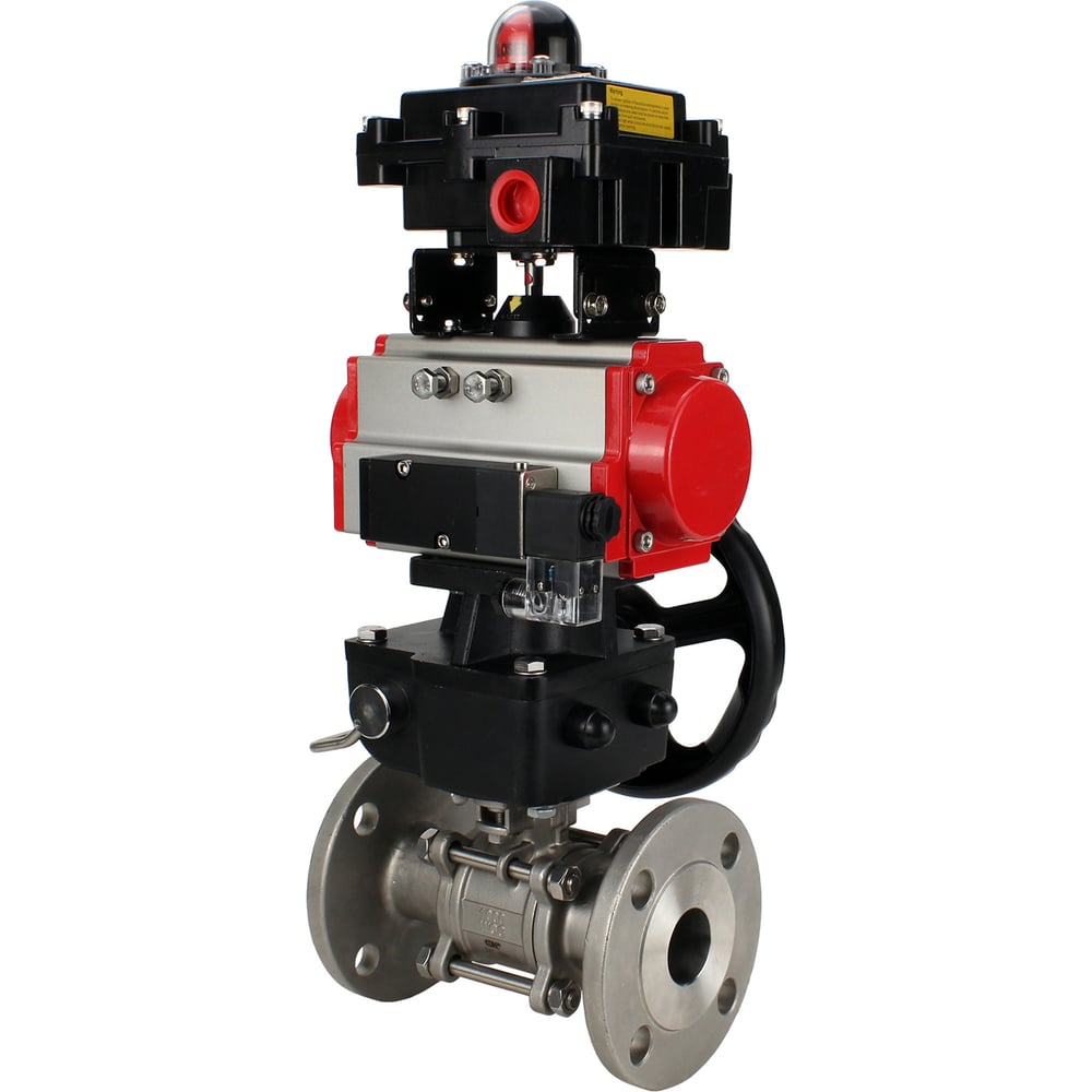 Изображение товара Шаровой кран DN.ru КШФПТ-ISO.304.180 Ду50 Ру40, с пневмоприводом, пневмораспределителем, БКВ, дублер D160-19737