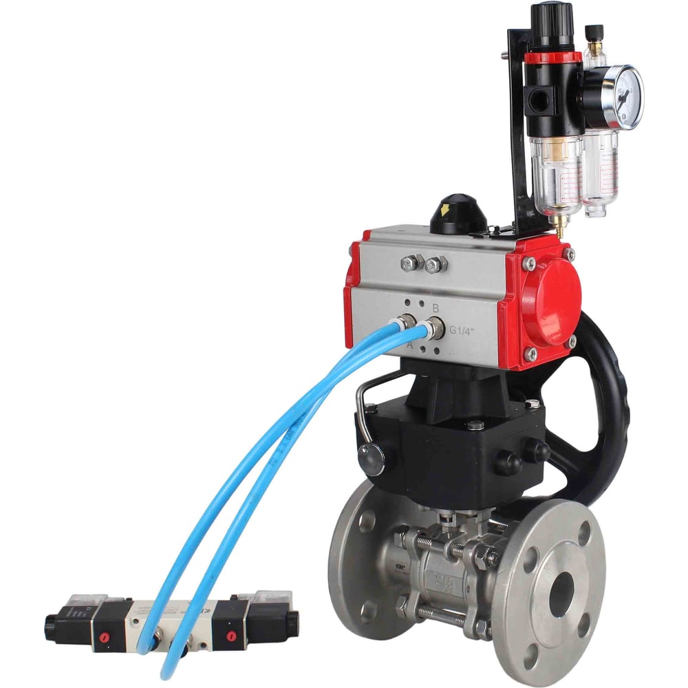 Изображение товара Шаровой кран DN.ru КШФПТ-ISO.304.180 Ду65 Ру25 с пневмоприводом и фланцевым соединением