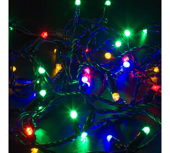 Изображение товара Гирлянда Neon-Night Нить, 10 м, 100 LED RGB, черный ПВХ, IP65, свечение с динамикой, 230В, соединяется (нужен контроллер 245-908) 245-408