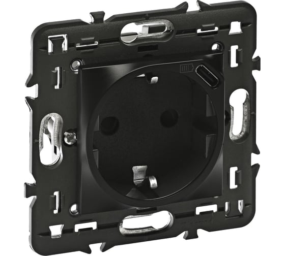 Изображение товара Розетка Legrand 2К+3 с USBC Программа Mosaic немецкий стандарт с суппортом матовая черная 079171L