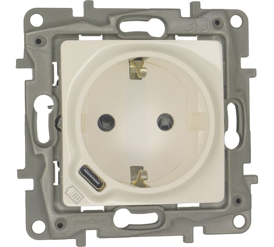 Изображение товара Розетка Legrand с заземлением с USB тип C Legrand Etika со шторками 16А 250В 1500мА 7,5Вт безвинтовые зажимы белый 672288