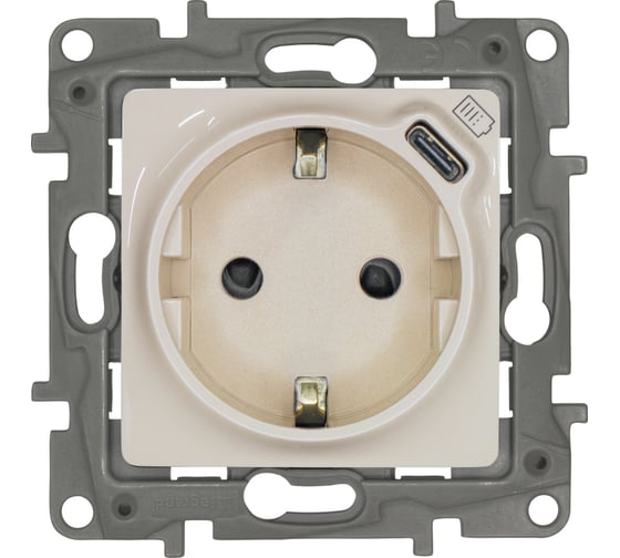 Изображение товара Розетка Legrand с заземлением с USB тип C Legrand Etika со шторками 16А 250В 1500мА 7,5Вт безвинтовые зажимы слоновая кость 672388