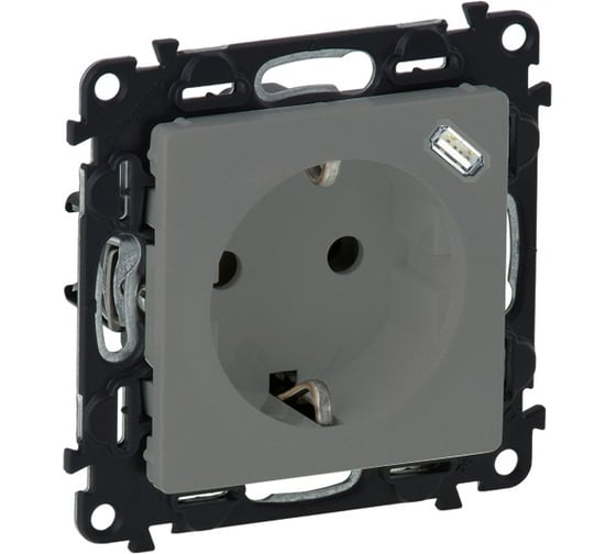 Изображение товара Розетка комбинированная Legrand Valena LIFE 2К+З 16А ~250В со встроенным зарядным устройством USB C 1.5А 5В С лицевой панелью Алюминий 753335
